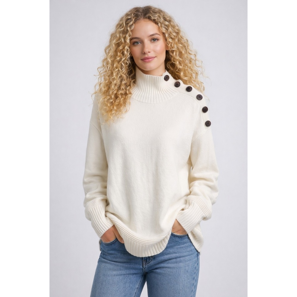 NWT Anthropologie Margarita Button Shoulder Oversized Cream Sweater size MEDIUM